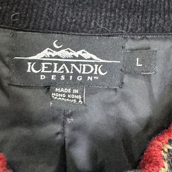 Vintage Icelandic Design Sweater Jacket Large Black Wool Zip Floral Cardigan 00s - Picture 3 of 12